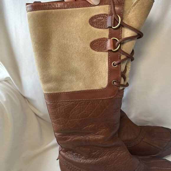 Ugg Belcloud Duck Boot Tall Sheepskin Shearling Lined Size 6.5 37.5 Brown 1900 - Picture 6 of 16